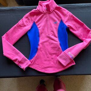 Hollister California Hot Pink & Blue Quarter zip Runners Sleeve XS